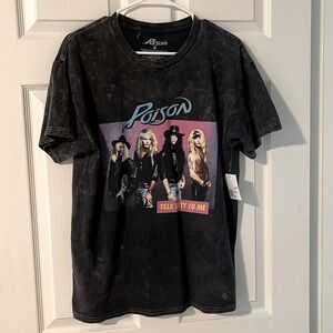 Forever 21 Junior's Poison Graphic Tee Shirt Black Acid Wash Rock Band Size M